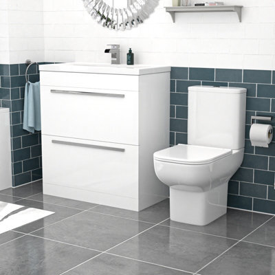 Nes Home 800mm White Drawers Basin Vanity Unit Square Close Coupled Toilet - image 1