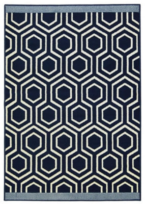 The Rugs Maestro Collection Honeycomb Design In Navy  3035 X011 - image 1