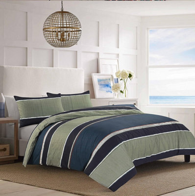 Homes & Linen Multi Colour Lines Reversible Nathan Printed Easy Care Polycotton Duvet Cover Bedding Set