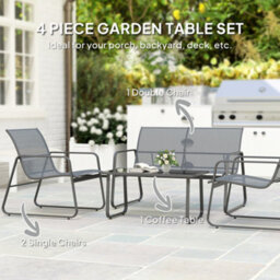 Outsunny 4 Piece Garden Furniture Set Patio Sofa Set W/ Chairs, Glass Top Table - thumbnail 4