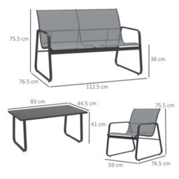 Outsunny 4 Piece Garden Furniture Set Patio Sofa Set W/ Chairs, Glass Top Table - thumbnail 3
