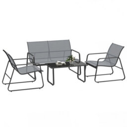 Outsunny 4 Piece Garden Furniture Set Patio Sofa Set W/ Chairs, Glass Top Table - thumbnail 2
