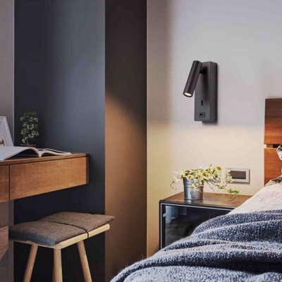 Ultra Beam Lighting Ultrabeam Black Wall Mounted Bedroom Reading Light With Usb Charging Port 3 Watt 3000K Warm White Led - image 1