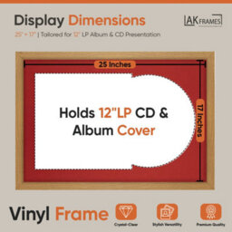 "AK Frames 25X17"" Oak Sleek Vinyl Record Frame With Crimson Mount For 12 Inch Lp Cover & Disc - Overlapped Design" - thumbnail 2