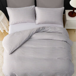Grace Stripe Super King Duvet Set Premium Microfiber Reversible Superking Duvets Sets 3 Pcs Ultrasoft With Zipper Closure - thumbnail 3