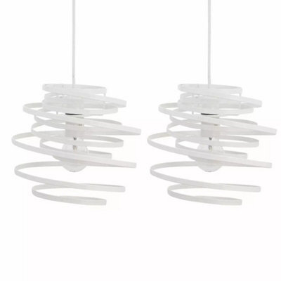 Set Of 2 Modern White Metal Swirl Easy Fit Ceiling Light Shade Pendants - image 1