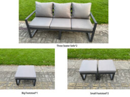 Fimous 6 Pieces Garden Furniture Set Aluminium Adjustable Rising Lifting Dining Table And Sofa Set With 3 Footstools Dark Grey - thumbnail 3