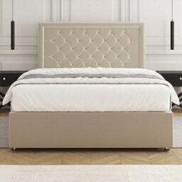 REGIONAL FURNISHINGS Divan Bed Set Cream Plush Velvet Upholstered 24Inch Headboard & Mattress No Drawers In Single Double King 4Ft 6Ft Sizes - thumbnail 3