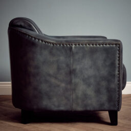 Elm Home And Products Real Genuine Leather Tub Aviator Wing Accent Arm Chair Grey - thumbnail 3