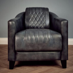 Elm Home And Products Real Genuine Leather Tub Aviator Wing Accent Arm Chair Grey - thumbnail 2