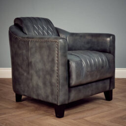Elm Home And Products Real Genuine Leather Tub Aviator Wing Accent Arm Chair Grey