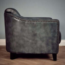 Elm Home And Products Real Genuine Leather Tub Aviator Wing Accent Arm Chair Grey - thumbnail 9