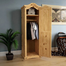 1 Door Wardrobe Solid Pine Wood Bedroom Furniture Storage - thumbnail 2