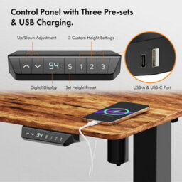 Vonhaus Electric Standing Desk, Height Adjustable Sit Stand Desk, 3 Height Preset Technology, 120X60Cm, Dark Wood Walnut Effect - thumbnail 5