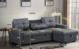 SquareBoxx Naples Corner L Shape 3 Seater Sofa Bed With Reversible Chaise And Drop Down Cup Holder Table - Dark Grey - thumbnail 7