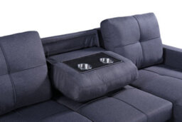 SquareBoxx Naples Corner L Shape 3 Seater Sofa Bed With Reversible Chaise And Drop Down Cup Holder Table - Dark Grey - thumbnail 6