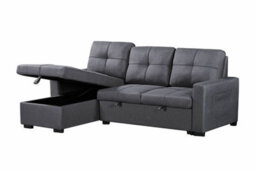 SquareBoxx Naples Corner L Shape 3 Seater Sofa Bed With Reversible Chaise And Drop Down Cup Holder Table - Dark Grey - thumbnail 3