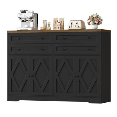 Black Sideboard, Kitchen Cabinet With 4 Drawers And 4 Doors,modern Kitchen Cupboard - image 1