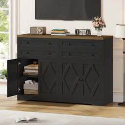 Black Sideboard, Kitchen Cabinet With 4 Drawers And 4 Doors,modern Kitchen Cupboard - thumbnail 3