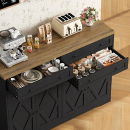 Black Sideboard, Kitchen Cabinet With 4 Drawers And 4 Doors,modern Kitchen Cupboard - thumbnail 4