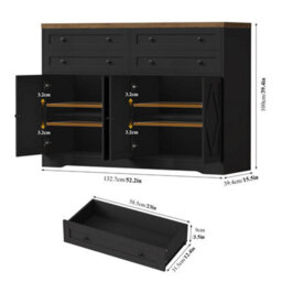 Black Sideboard, Kitchen Cabinet With 4 Drawers And 4 Doors,modern Kitchen Cupboard - thumbnail 2