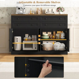 Black Sideboard, Kitchen Cabinet With 4 Drawers And 4 Doors,modern Kitchen Cupboard - thumbnail 5
