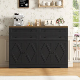 Black Sideboard, Kitchen Cabinet With 4 Drawers And 4 Doors,modern Kitchen Cupboard - thumbnail 6