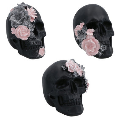 AB Tools Floral Skulls Ornament Set Of 3 Resin Statue Sculpture House Decoration Home - image 1