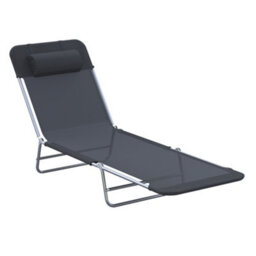Outsunny Adjustable Sun Bed Garden Lounger Recliner Relaxing Camping Black - thumbnail 2