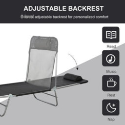 Outsunny Adjustable Sun Bed Garden Lounger Recliner Relaxing Camping Black - thumbnail 4