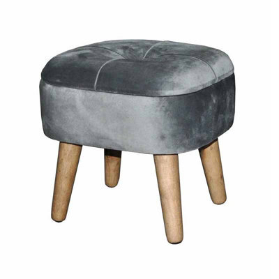 Minster Stool - Wood/velvet - L30 X W30 X H34 Cm - Grey - image 1