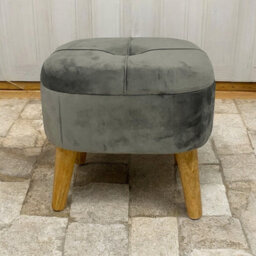 Minster Stool - Wood/velvet - L30 X W30 X H34 Cm - Grey - thumbnail 3