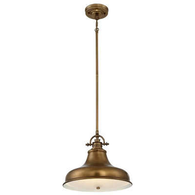 Quoizel Emery 1-Light Medium Pendant - Weathered Brass Finish, Adjustable Drop, Metal & Glass, Dimmable, E27 Socket - image 1