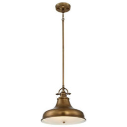 Quoizel Emery 1-Light Medium Pendant - Weathered Brass Finish, Adjustable Drop, Metal & Glass, Dimmable, E27 Socket - thumbnail 1