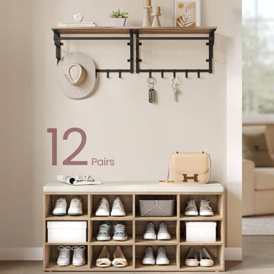Songmics Vasagle Shoe Storage, Padded Bench With Adjustable Multi-Level Shelving, Camel Brown - image 1