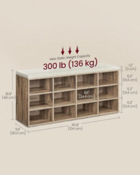 Songmics Vasagle Shoe Storage, Padded Bench With Adjustable Multi-Level Shelving, Camel Brown - thumbnail 2
