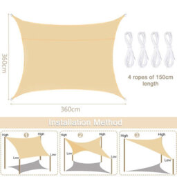 Beige Rectangular Polyester Shade Sail 95% Uv Protection Waterproof - thumbnail 3
