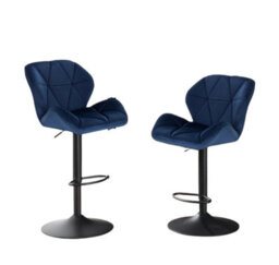 Modcraft Set Of 2 Velvet Blue Bar Stools , Adjustable Swivel Dining Chairs With Footrest & Black Steel - thumbnail 2