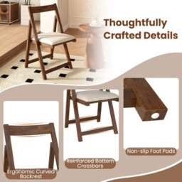 Costway Foldable Dining Chair Set Of 4 Accent Armless Kitchen Chair-Walnut - thumbnail 8