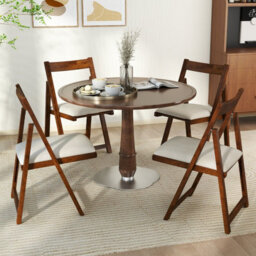 Costway Foldable Dining Chair Set Of 4 Accent Armless Kitchen Chair-Walnut - thumbnail 7