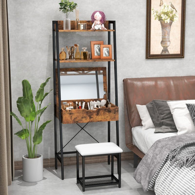 Costway 3 In 1 Vanity Dressing Table Set Book Storage Shelf Ladder Desk Cushioned Stool - image 1