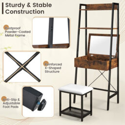 Costway 3 In 1 Vanity Dressing Table Set Book Storage Shelf Ladder Desk Cushioned Stool - thumbnail 8