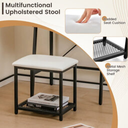 Costway 3 In 1 Vanity Dressing Table Set Book Storage Shelf Ladder Desk Cushioned Stool - thumbnail 9