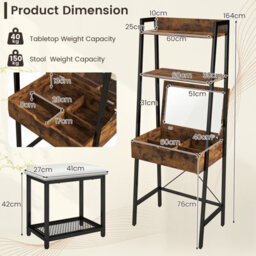 Costway 3 In 1 Vanity Dressing Table Set Book Storage Shelf Ladder Desk Cushioned Stool - thumbnail 3
