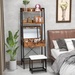 Costway 3 In 1 Vanity Dressing Table Set Book Storage Shelf Ladder Desk Cushioned Stool - thumbnail 1