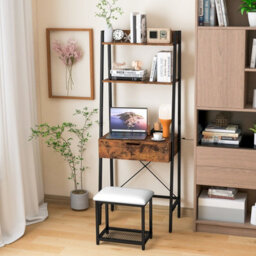Costway 3 In 1 Vanity Dressing Table Set Book Storage Shelf Ladder Desk Cushioned Stool - thumbnail 4