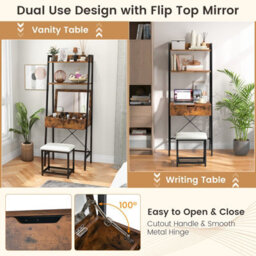 Costway 3 In 1 Vanity Dressing Table Set Book Storage Shelf Ladder Desk Cushioned Stool - thumbnail 5
