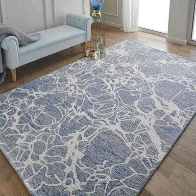 Melrose 100% Wool Made Blue Ivory Contemporary Design Large Indoor Area Rug 160/230Cm - image 1