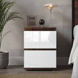 Urbn-Living Urbnliving 49Cm Height Glossy 2 Drawers Bedside Cabinet Chest Of Drawers With Smooth Metal Runner Rustic Brown & White - thumbnail 2