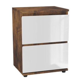 Urbn-Living Urbnliving 49Cm Height Glossy 2 Drawers Bedside Cabinet Chest Of Drawers With Smooth Metal Runner Rustic Brown & White